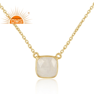 Collier en argent 925 plaqué or avec pendentif en pierre de lune arc-en-ciel, bijoux en pierres précieuses, collection classique en gros - Product Image 2