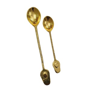 Lot de 6 cuillères de mariage en acier inoxydable à poignée en laiton design feuille d'Inde, parfaites pour les accessoires de salle à manger d'hôtel à la maison - Product Image 6