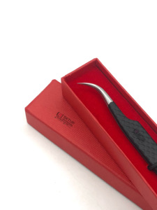 Revêtement en poudre noire professionnel courbé diamant poignée Extension de cils pince à épiler en acier inoxydable Logo personnalisable outil de beauté - Product Image 2