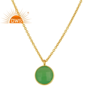 Collier avec pendentif en calcédoine verte, pierre précieuse, en or 18k, chaîne en argent massif, fabrication de bijoux - Product Image 1