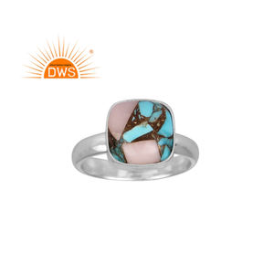 Square Cute Natural Copper Pink Opal Turquoise <b>Split</b> Band <b>Ring</b> 925 Sterling Statement <b>Ring</b> Jewelry Wholesaler - Product Image 2