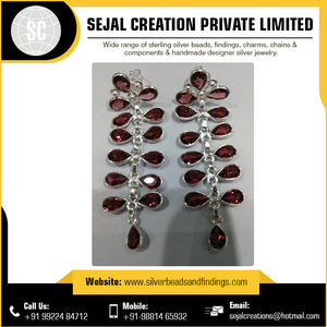 925 <b>Sterling</b> <b>Silver</b> Fine <b>Hoop</b> <b>Earrings</b> with Gemstone New Design for Gifts or Parties - Product Image 4