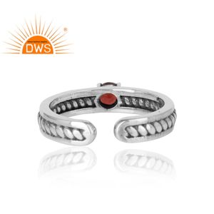 Natural Garnet Gemstone Solitaire Ring Wholesale Oxidized Designer Sterling Silver Adjustable Ring Jewelry Manufacturer - Product Image 3