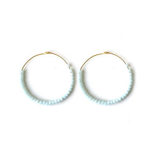 925 argent Sterling plaqué or à facettes rondes Aqua calcédoine perlée boucles d'oreilles créoles Fine fête de mariage cadeau bijoux - Product Image 1