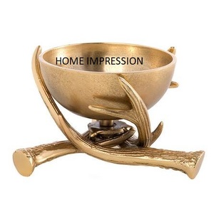 Nouvel arrivage de bol attrayant en métal doré de collection d'art avec oiseau debout sur le bord bol décoratif de centre de table de créateur - Product Image 5