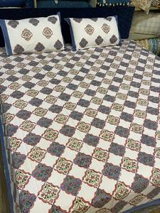 100% Cotton Hand Block Printed Indian Jaipuri Blue Color Bedsheet with Two <b>Pillow</b> Cover Bedding Set for Home - Product Image 4