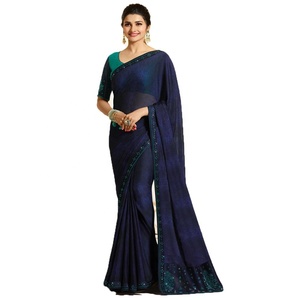 Màu Xanh Lá Cây Saree Với Độ Tương Phản Tươi Áo Mới Nhất Thiết Kế Bên Mặc Ấn Độ Phụ Nữ Cưới Mặc Giá Thấp Sari May - Product Image 4