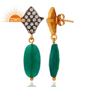 Boucles d'oreilles pour femme, en Onyx vert, plaqué or, argent indien, vente en gros, nouveauté, collection 925 - Product Image 3