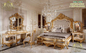 Muebles de dormitorio tallados a mano de madera tradicional, juego de dormitorio de madera de teca con acabado dorado, muebles de dormitorio hechos a mano - Product Image 5