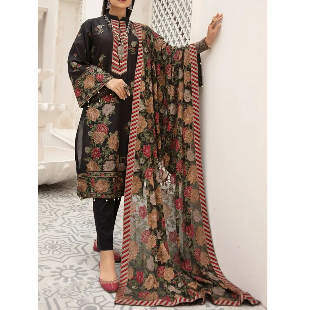 Unstitched Embroidered suit for women stylish Pakistani Suits for women High Quality Ladies Lawn 3 piece Shirt Dupatta Trouser