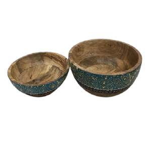 Superior Quality Hand Painted Wood Food Serving <b>Bowls</b> Set Of 4 Round Shape Different Sizes <b>Mixing</b> <b>Bowl</b> In India - Product Image 6