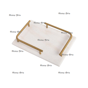 Plateau à dessert en marbre dernier modèle avec poignées en laiton Plateau de service alimentaire de forme rectangulaire de la plus grande qualité en Inde - Product Image 1