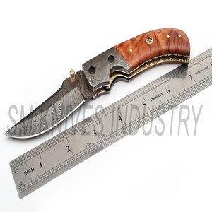 Couteau de poche pliable fait à la main, outil de damas avec une gaine en cuir (smk1263) - Product Image 5