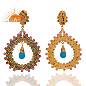 Best Selling Sterling Silver Natural Multi Gemstone <b>Dangle</b> Drop <b>Earring</b> For Women Diamond Jewelry Manufacturer - Product Image 2