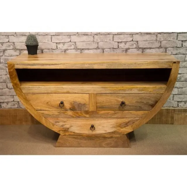 Solid Mango wood Rounded TV stand, Mago wood tv unit with drawer