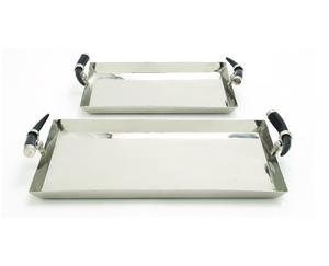 Meilleure Vente Ensemble de 2 En Métal Plateau En Argent Nickel Poli Haute Plateau Table Décoration Hôtel Plateaux D'alimentation - Product Image 1