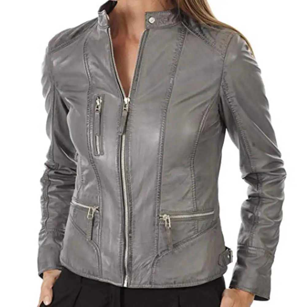 Womens Leather Jacket Bomber Motorcycle Biker Real Lambskin Leather Jacket for Womens