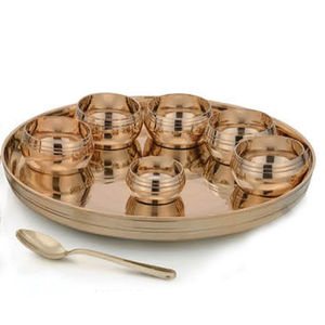 Vajilla internacional de rey indio de acero inoxidable, juego de cena tradicional de cobre, plato de Thali, cuencos, vidrio y cuchara - Product Image 4