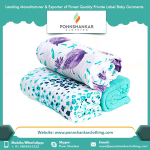 Couverture d'emmaillotage en mousseline de coton 100% biologique avec logo personnalisé de qualité supérieure et couverture de réception personnalisée pour bébé - Product Image 5