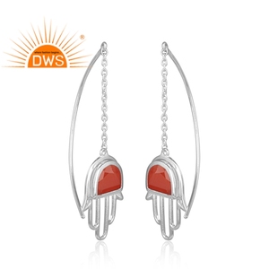 Boucles d'oreilles en pierres précieuses Onyx rouge, fabrication de bijoux, pendantes à la main, Hamas en argent fin, pour les fournitures de fête, livraison gratuite - Product Image 2