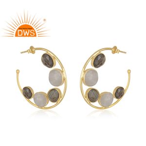 925ห่วงเงินผู้จัดจำหน่ายผู้จัดจำหน่ายต่างหูลาบราดอไรต์ธรรมชาติและรุ้งมูนสโตนพลอยชุบทองต่างหูขายส่ง - Product Image 2