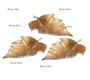 Juego de bandeja de postre con forma de hoja de aluminio de tres aperitivos de color dorado, plato para servir frutas para uso de vajilla - Product Image 5
