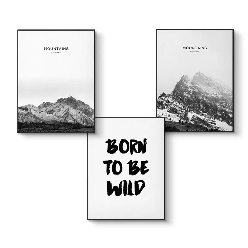 3 panel home wall decor black and white snow mountain art motivational quotes canvas print