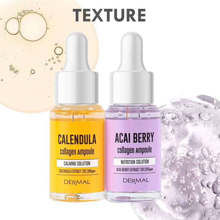 Dermal Korea Ampoule Calendula Facial Serum and Acai Berry Serum 17ml*2/Case for Skin Soothing Vitalizing and Moisturizing