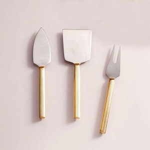 Cute Cheese Knife Set Gold Lining Handle Cheese Set Western New Design Silver Blade Cheese Slicer Set - Product Image 2