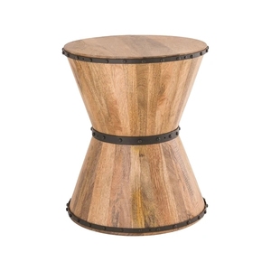Table basse en bois rustique faite à la main avec des bandes métalliques, meubles de salon - Product Image 1