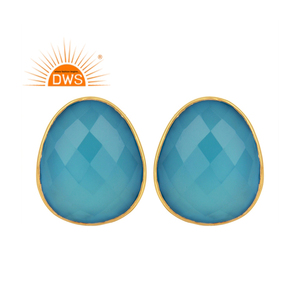 Pendientes de Calcedonia azul 14K chapado en oro 925 Plata niñas forma de huevo pendientes de tuerca proveedor de joyería colección clásica - Product Image 4