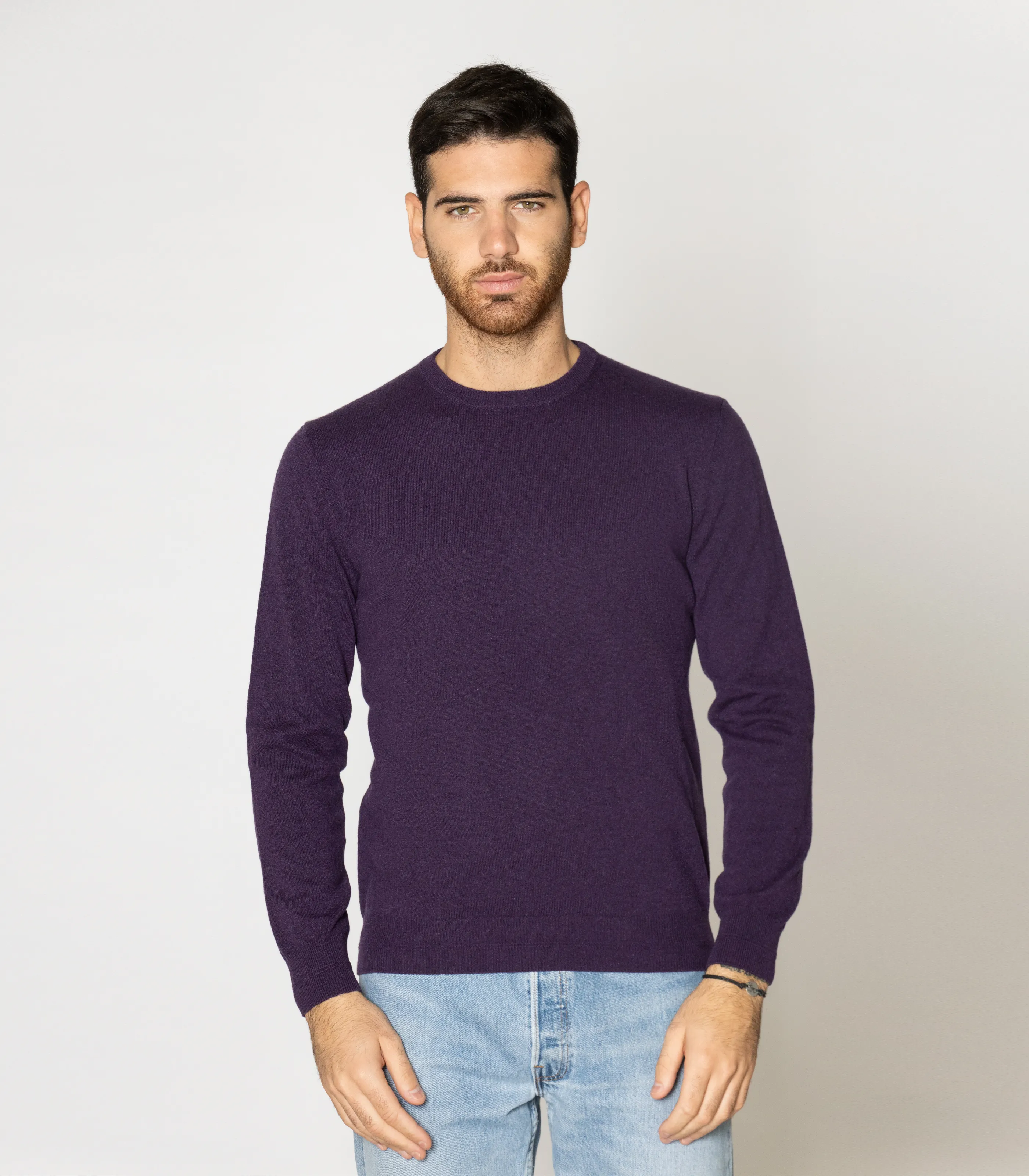 Made in Italy clothing 100% cashmere yarn men's sweaters crew neck violet sweater for winter
