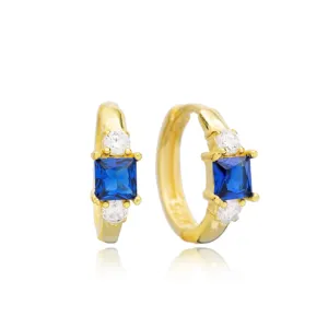 蓝宝石方形设计箍耳环手工制作土耳其基什特亚批发925纯银珠宝