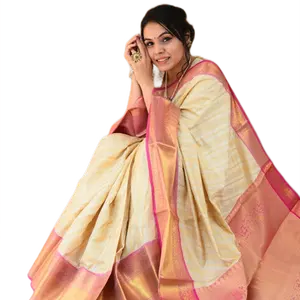 Kanchipuram手工织布丝绸纱丽带有浓厚对比的扎里编织Pallu n富有的扎里扎里编织的镶边图案设计