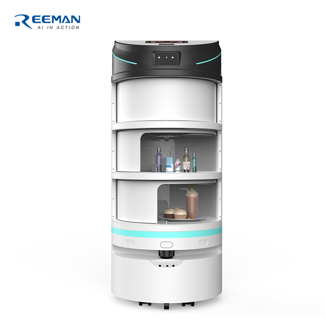 Reeman Commercial Delivery Robot Waiter 50kg Payload IP65 Rated Auto Charge App-Controlled 4G/5G Contactless Laser/GPS