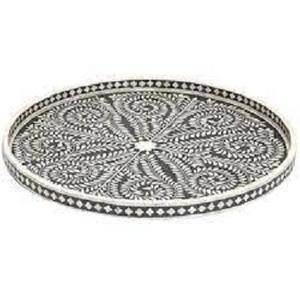 Vente chaude Antique rond Bone Inlay Plateau En Gros Plateau De Service En Bois pour Cuisine Maison Hôtel avec Design Indien pour la Nourriture - Product Image 1
