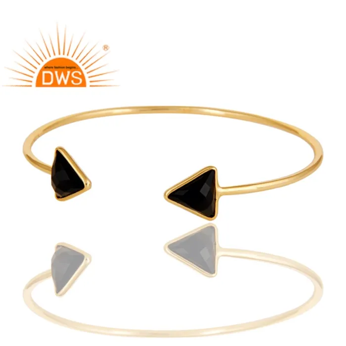 Black Onyx OpenことCuff Jewellery Wholesaler Beautifully Designed 14 18k Gold Plated 925 Sterling Silver Jewelry Supplier