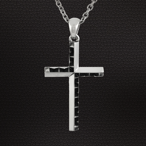 Collar con Colgante de Cruz Clásico con Cadena de Eslabones, Plata de Ley 925, Unisex, para Aniversario y Fiesta - Product Image 1