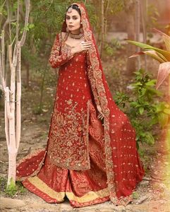 RED LONG <b>TOP</b> LEHENGA INDIAN /PAKISTANI DRESS Embellished DABKA, ZARI Work for Wedding @ 2022 - Product Image 1
