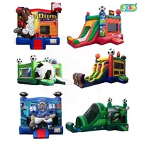 custom open air combo slide soccer football bouncer inflatable moon bounce  for party