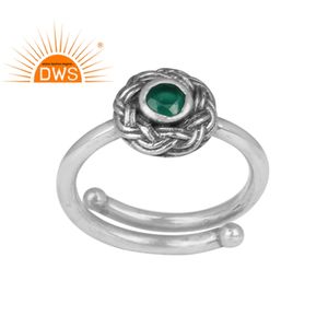 Anillo de piedras preciosas de ónix verde, joyería de plata de ley 925, diseño Floral antiguo, proveedor de joyería - Product Image 1