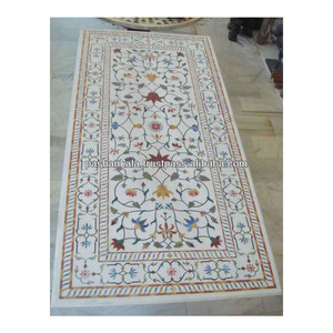 โต๊ะทานข้าว Pietra Dura สุดพิเศษ,โต๊ะหินอ่อนสีขาวแบบฝัง - Product Image 1