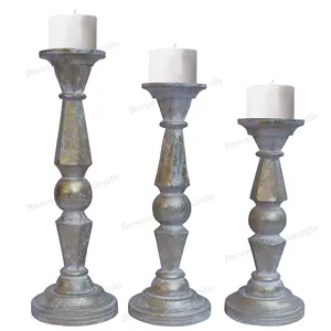 Meilleure vente de bougeoirs en bois de manguier de haute qualité lot de 3 pour décoration de mariage ensembles de bougeoirs en bois sculpté