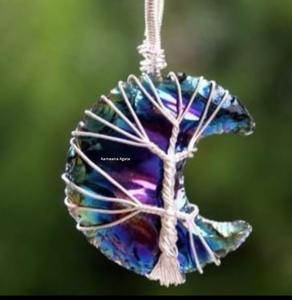 Colgante de luna creciente de obsidiana negra de la mejor calidad, alambre envuelto en cristales, luna creciente - Product Image 2