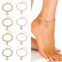 Bracelet de cheville pour femme en acier inoxydable plaqué or 24 carats, motif éléphant, chaîne cubaine, papillon, bijoux fantaisie, vente en gros