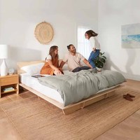 Minimalistisches Farmhaus-Bettgestell aus Sperrholz mit Stauraum, Faltbar, Einfache Montage, King/Queen/Doppelgröße, Anpassbare Farbe für Zuhause, Hotel, Schlafzimmer