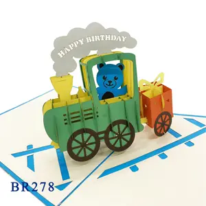 יום הולדת שמח רכבת 3D וייטנאם בעבודת יד מתנות Kirigami Papercraft לייזר חיתוך לצוץ ברכה כרטיס