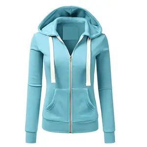 Wanita Zipper Hoodies Grosir Wanita Slim Fit Zipper Hoodies Warna Yang Berbeda Wanita Polos Hoodie