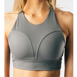 เสื้อชั้นในกีฬาไร้ตะเข็บแบบ Racerback สำหรับผู้หญิง สีเทา ผ้าสแปนเด็กซ์/ไนลอน เหมาะสำหรับโยคะและออกกำลังกาย - Product Image 5