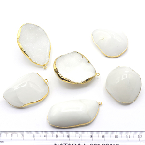 ดรูซี่สีขาวขนาด35ถึง40มม. พร้อมประกันที่ไม่สม่ำเสมอจี้ชุบทองอัญมณีธรรมชาติเครื่องประดับการค้นพบสัญลักษณ์จักรราศีราศีกันย์ - Product Image 3